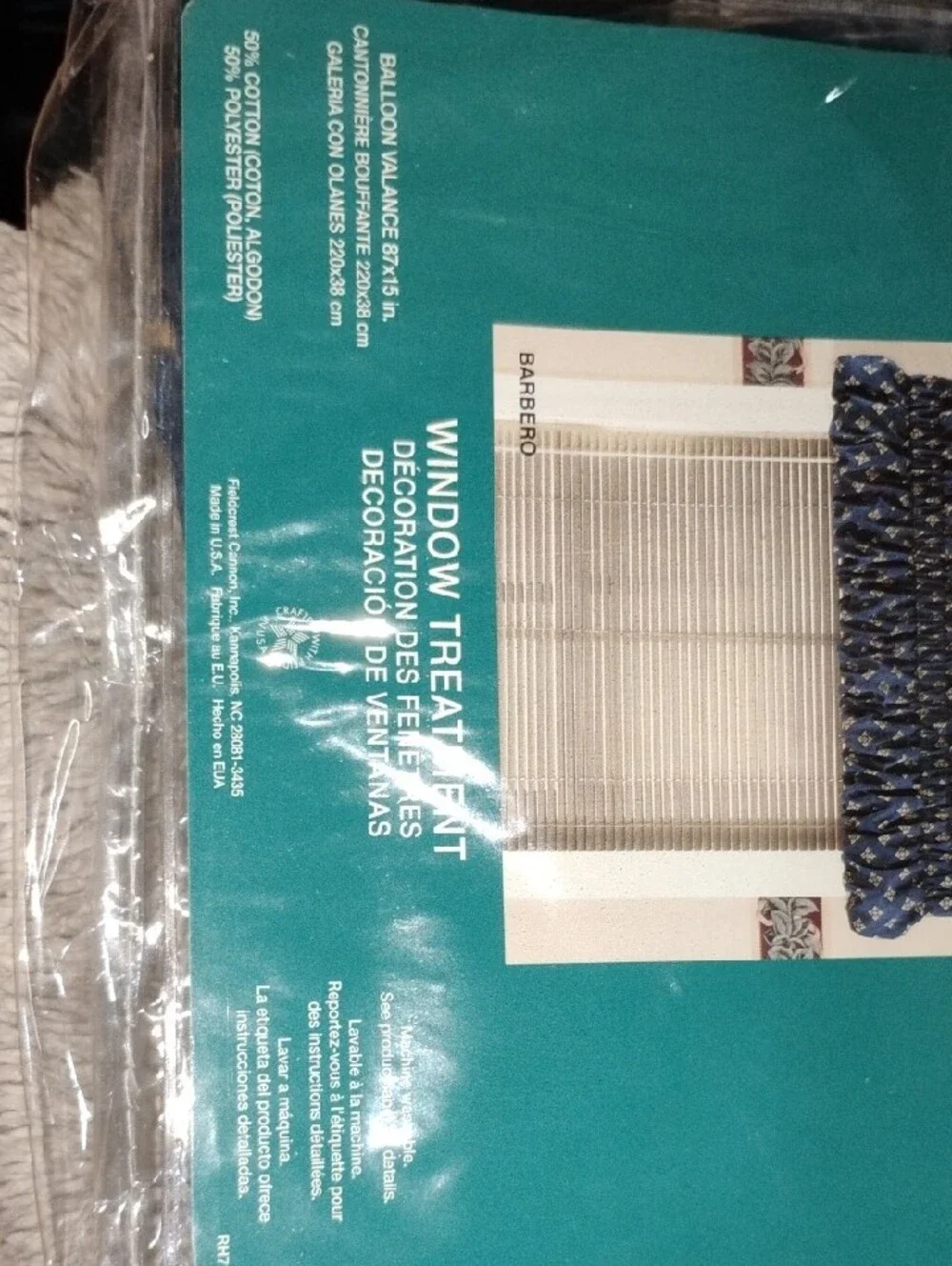 Cannon Village Window Treatment Valance - Navy & Cream Pattern